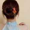 Chinese Style Metal Red Fish U-Shape Hair Sticks for Women Vintage Tassel Beads Hair Forks Hanfu Wedding Party Hair Accessories