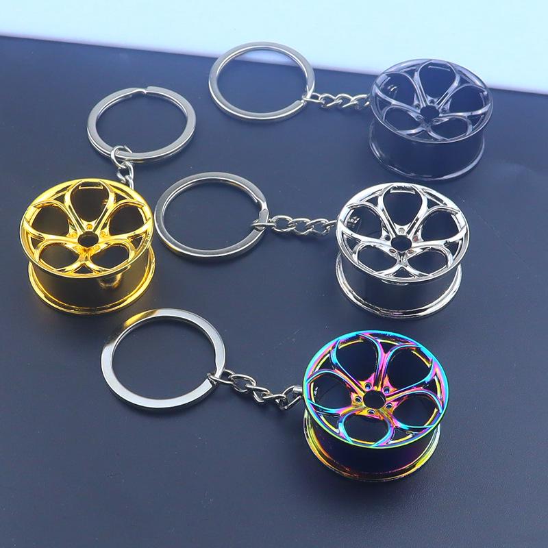 Laser Logo Metal Wheel Keychain - Gold, Silver, Black, Colorful Wheel Pendant Small Gift for Car Lovers
