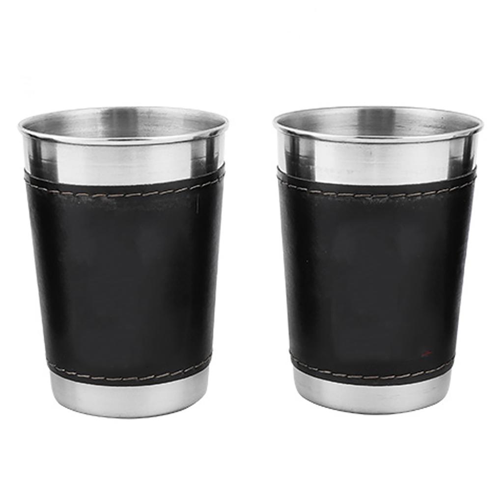 4pcs 170ml Stainless Steel Mini Portable Coffee Wine Cup with Leather Cover