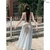 White Water Mermaid Princess Dress, Mint Green Mesh Dress, Atmospheric Waist-Cinching Style, Elegant American Sweet and Spicy Long Dress