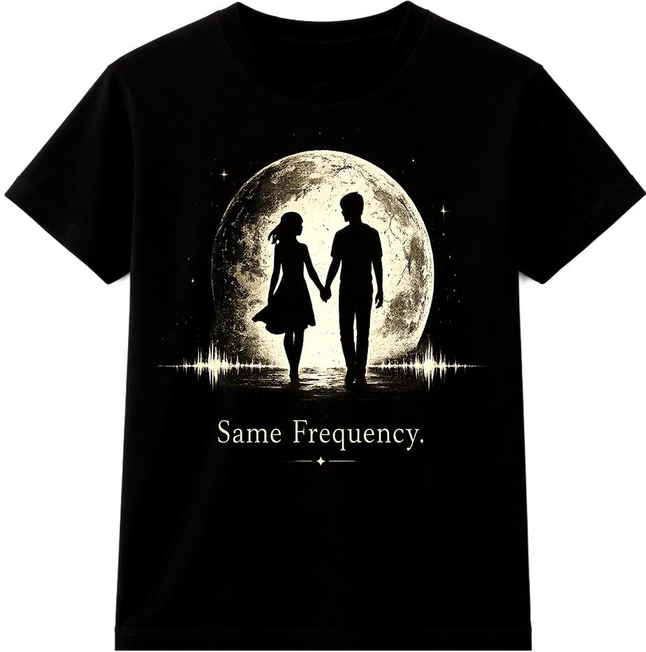 Couple T-Shirt Moon Love Same Frequency Valentines Gift Matching His Her Tee S разноцветный