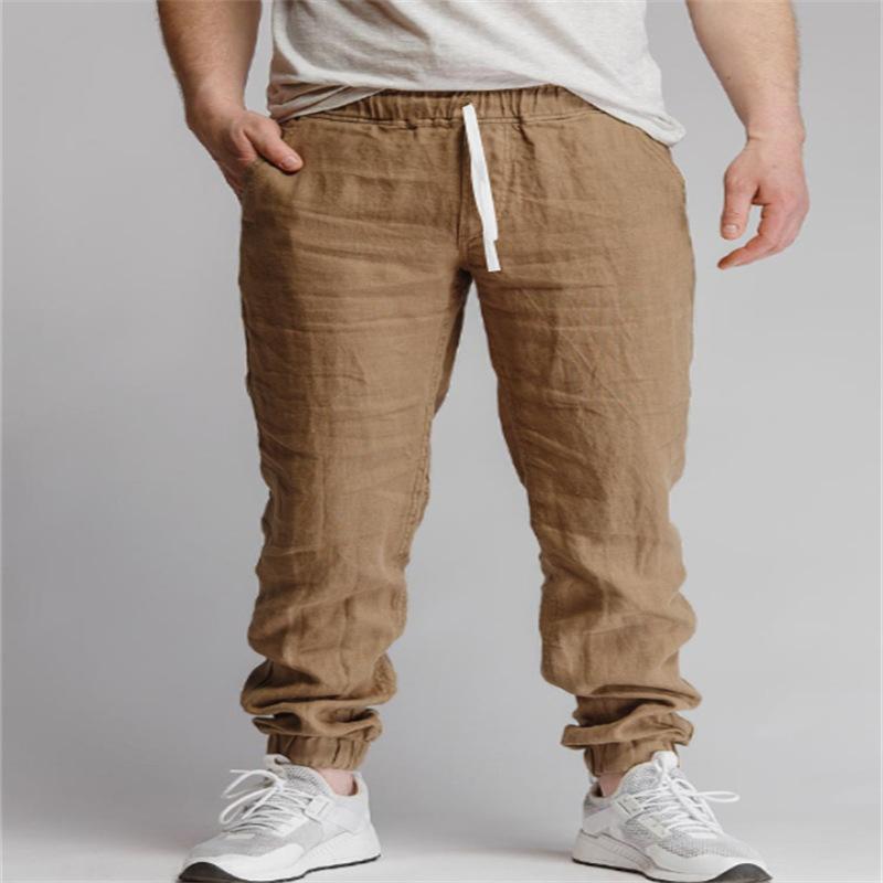 Mode Neue Herren Freizeithose Baumwolle Leinen Grenzüberschreitend Neu Einfarbig Kordelzug Sport Freizeit Atmungsaktiv Kordelzug Hose