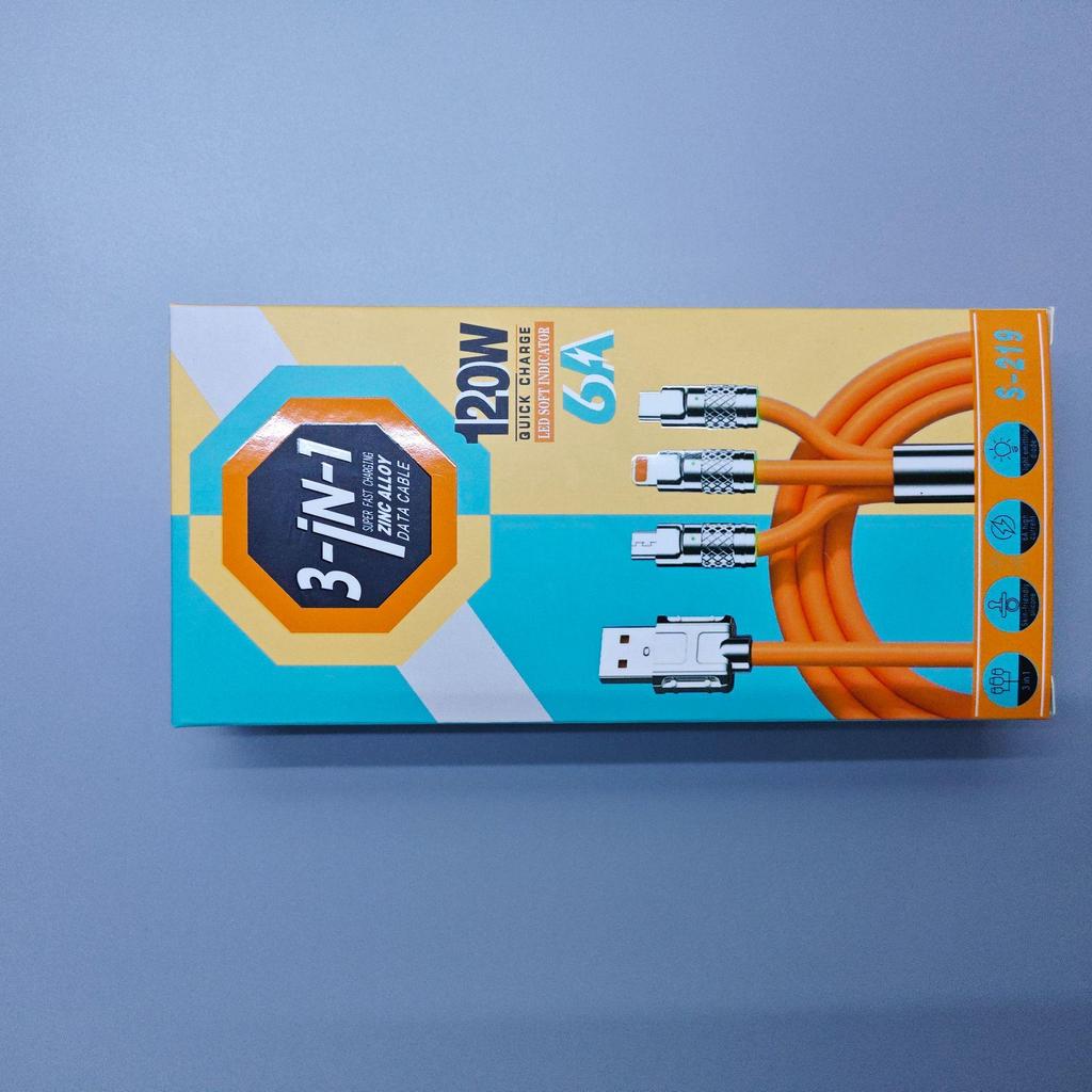 120W Jike Line One-to-Three Fast Charging Cable for Apple Huawei Honor