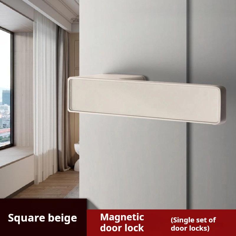 (1 Set) Cream Style Minimalist Magnetic Ecological Door Lock  Home Indoor Bedroom Door Handle One Line Lock Hardware Accessories