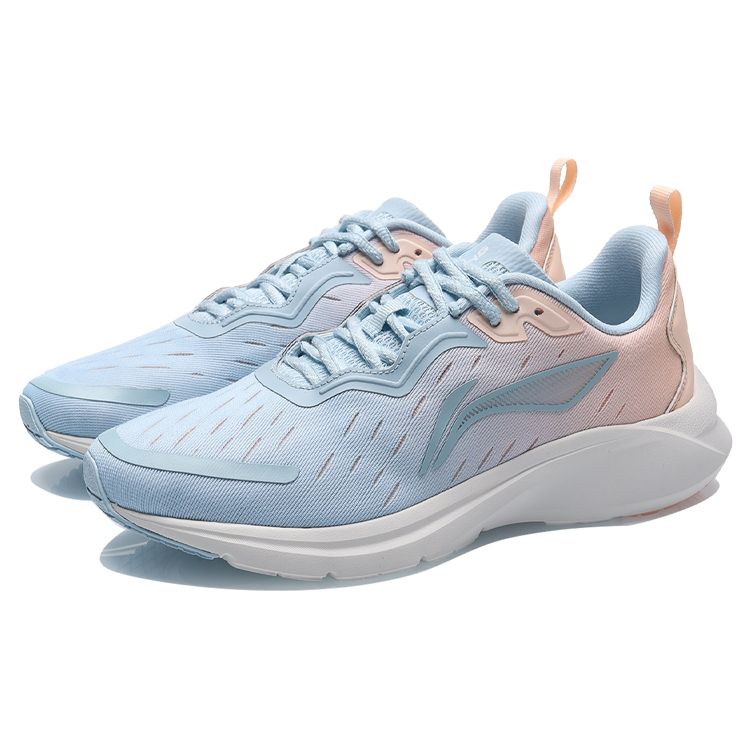 Li-Ning Comfortable Fabric Shock Absorbing Non-Slip Wear-Resistant Lightweight Low-Top Running Shoes Women sneaker Blue Pink ARHR140-2