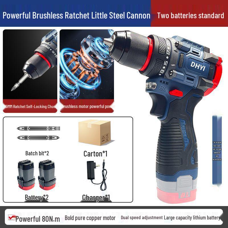 Rechargeable Brushless Lithium Electric Drill and Impact Screwdriver with Multifunctional Drilling and Fastening