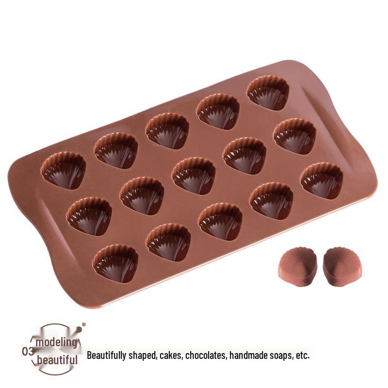 15-cavity Heart-shaped Seashell Silicone Mold for Chocolate, Ice Cubes, Candy, Cake, and Epoxy.