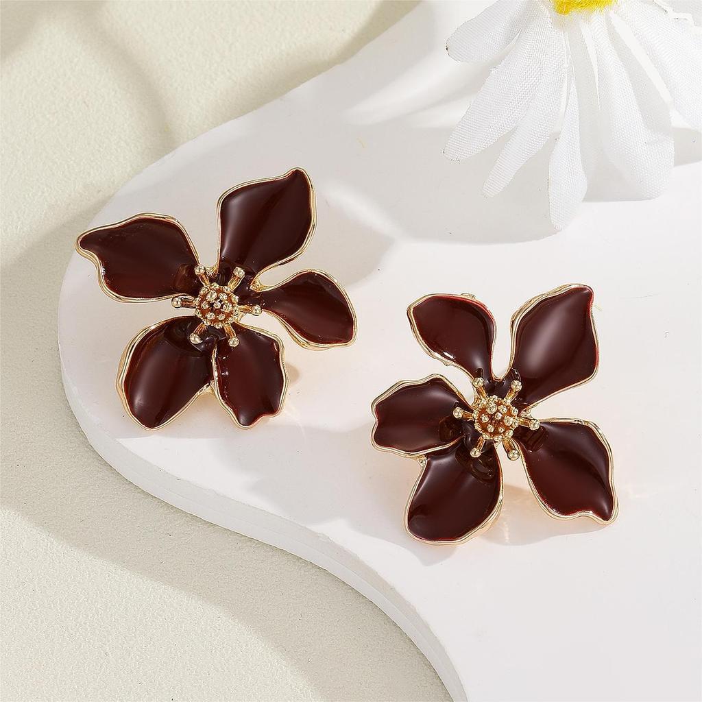Five Petals Flowers Drop Earrings for Women Trendy Green White Enamel Oil Blooming Gardenia Flowers Dangle Earrings Jewelry