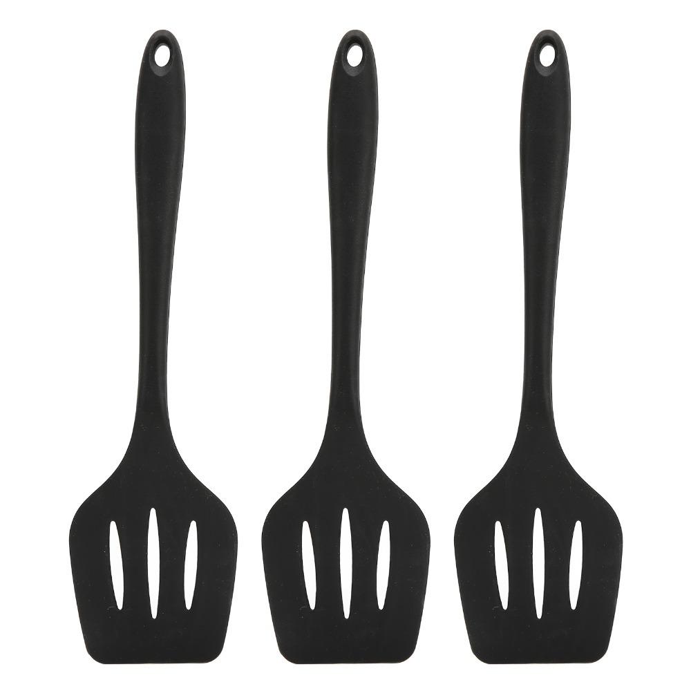3PCS Heat Resistance Silicone Spatula Odorless Food Grade Slotted Turner Multifunctional Black Slotted Spatula Non Stick Pans светло-серый