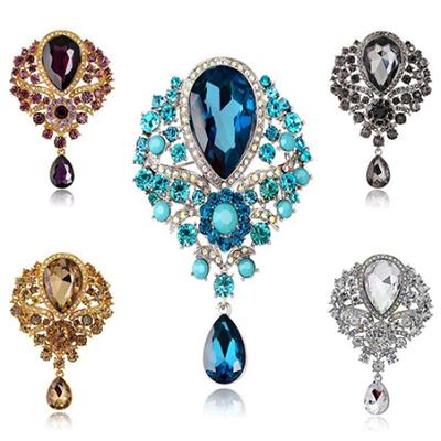 Women's Luxury Tear Drop Pendant Rhinestone Wedding Cocktail Brooch Pin