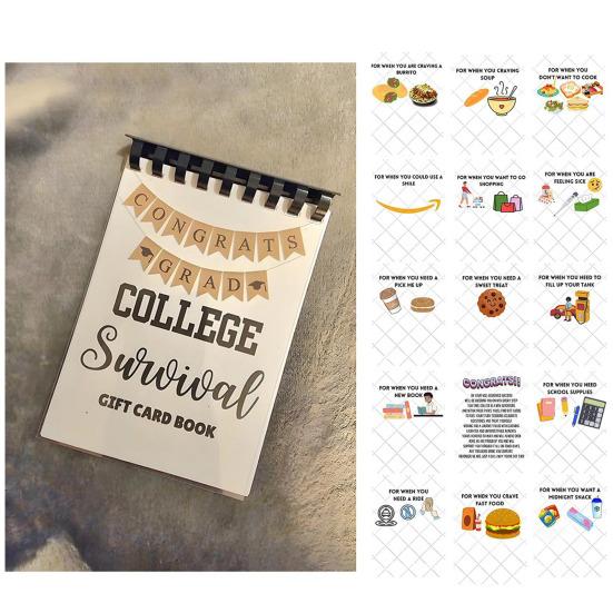 1Pc/2Pcs 16 Pages College Survival Gift Card Book College Students Birthday Gift Cards Organizer for High School Graduation Student Leaving Home Gifts
