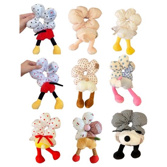 Hair Tie with Sufficient Elasticity Dot Print Lace Splicing Hair Flower Butt Design Hair Tope Buns Ponytails Half-Tied Hair Scrunchie