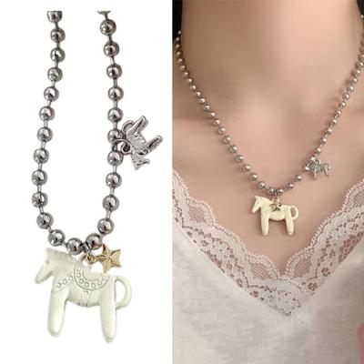 Moderne pferdeförmige Titanstahl Halskette 44cm Verstellbare Kette Halskette Für Mädchen Teenager Geburtstagsgeschenk