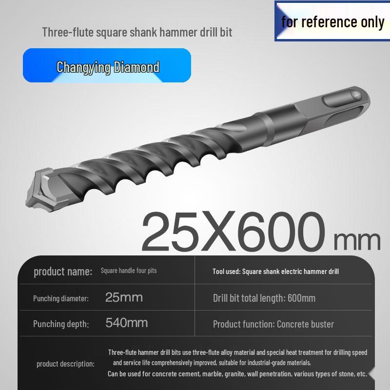 Three-Flute Round & Square Shank Drill Bit for Concrete, Cement, Rebar, Stone, Granite, Marble.