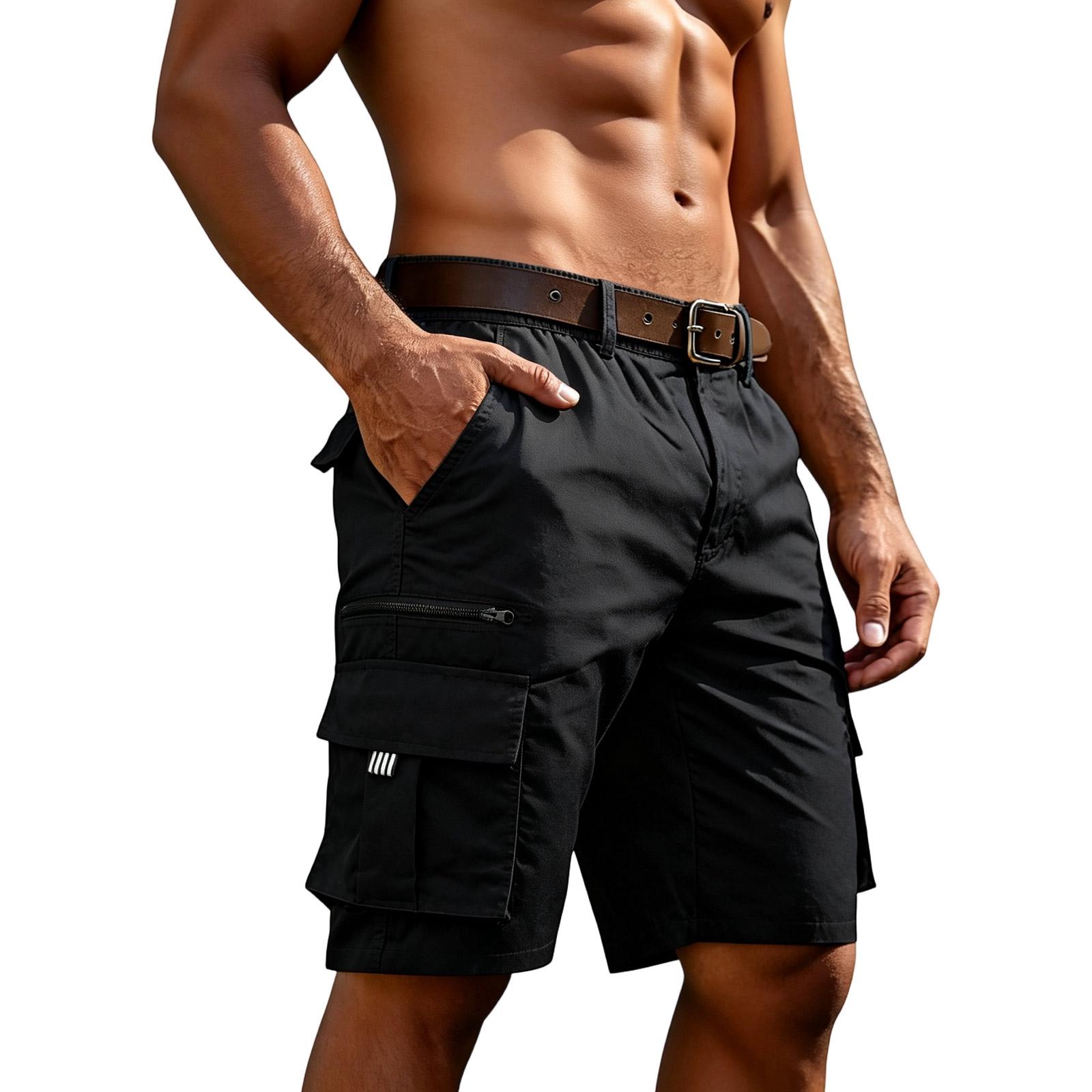 Ren Fashion Heren Relaxed Fit Cargo Shorts met Meerdere Zakken voor Buitensporten Casual Werkkleding Zomer Lichtgewicht Utility Shorts L zwart