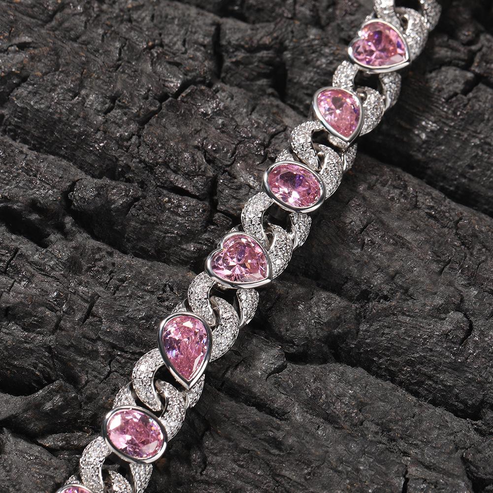 Hip hop pink love infinite chain diamond necklace women's accessories sweet cool ins style Internet celebrity collarbone chain tide