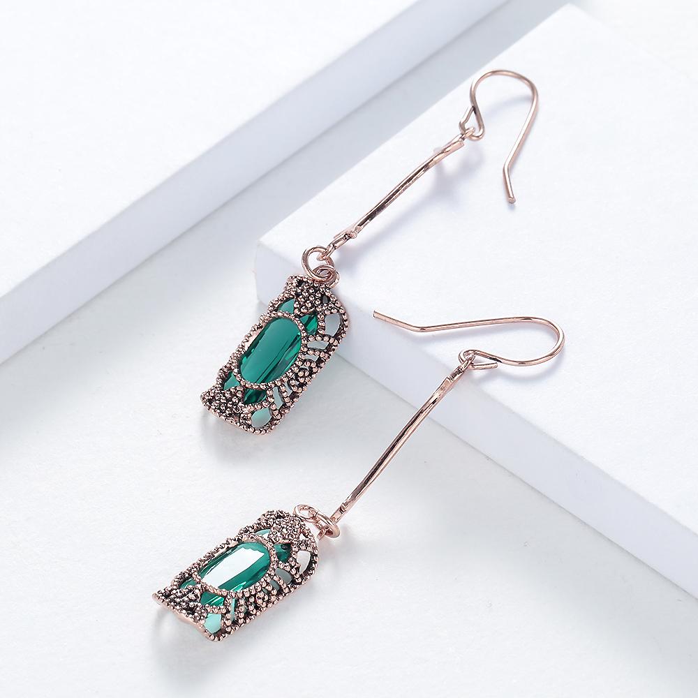 Women Zinc Alloy Jewelry Cylinder Shape Vintage Green Glass Hook Dangle Earring Accessories
