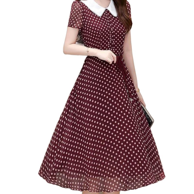 Dámské Retro A-line šaty Korejsko-francouzského stylu Štíhlé Šaty s potiskem Patchwork Ležérní Šaty s krátkým rukávem