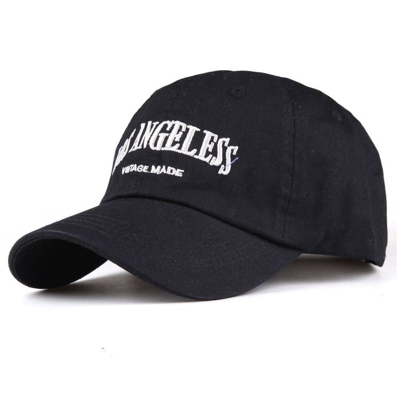

Washed Old Soft Top Baseball Cap Women Ins Retro Peaked Cap All-Match Letters Los Angeles Embroidered Hat Pure Black