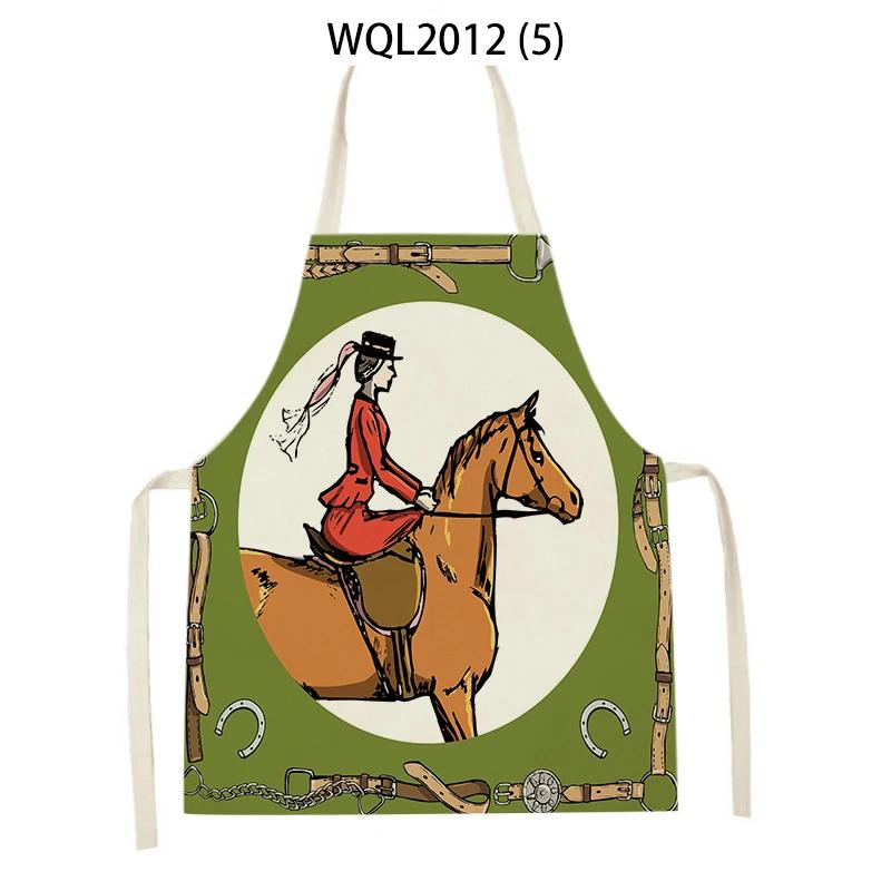 Retro Equestrian Kitchen Aprons for Women Men Linen Baking Bibs Household Cleaning Pinafore Animal Horse Home Cooking Apron
