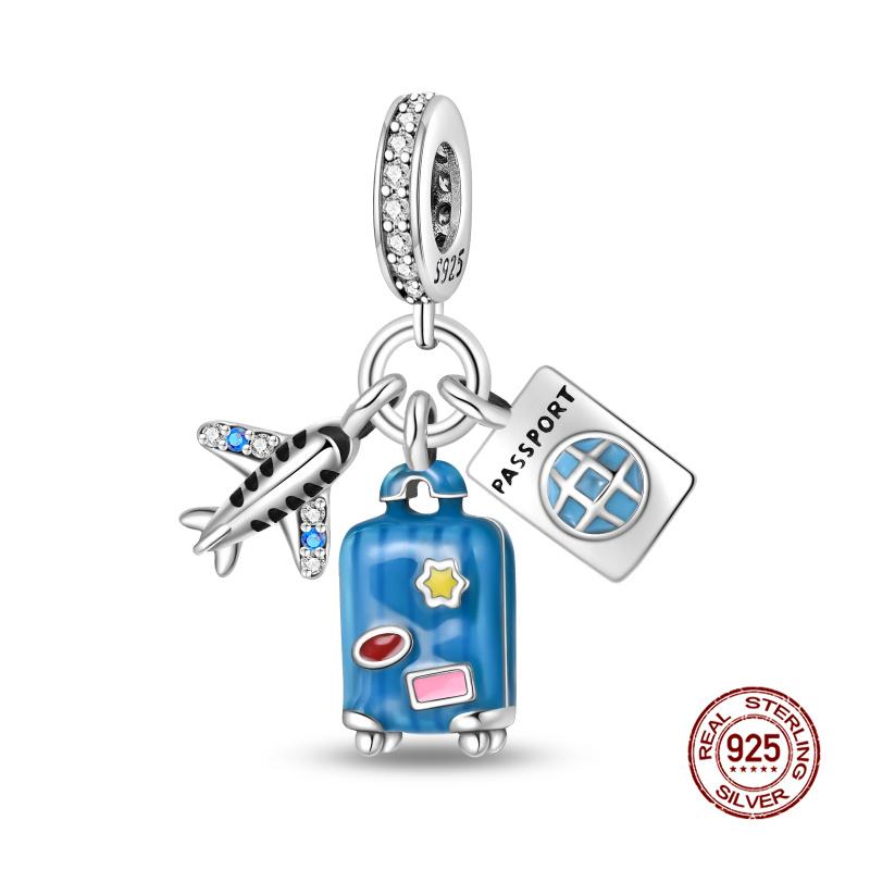 Charms Copper Travel Airplane Luggage 3-Piece Set Charm Bead Fit 3Mm Original Bracelet Women Diy Fine Jewelry Gift