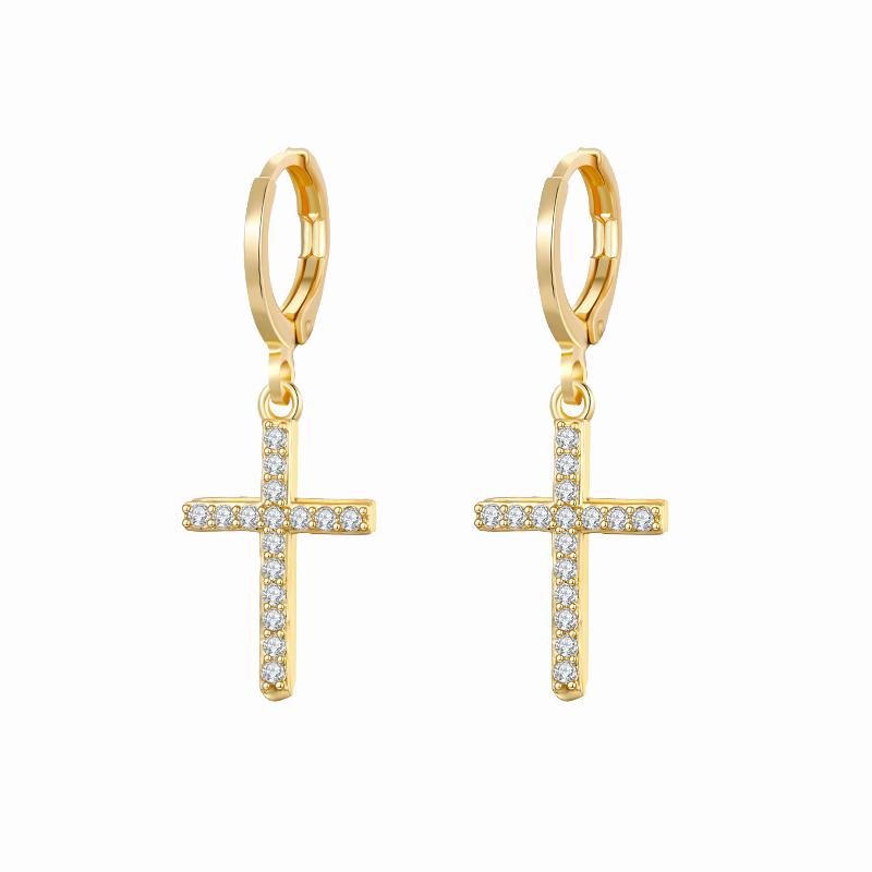 CRMYA Vintage Piercing Ear CZ Zircon Cross Earring Gold Silver Filled Drop Earrings For Women Hoop Earings Jewelry Wholesale