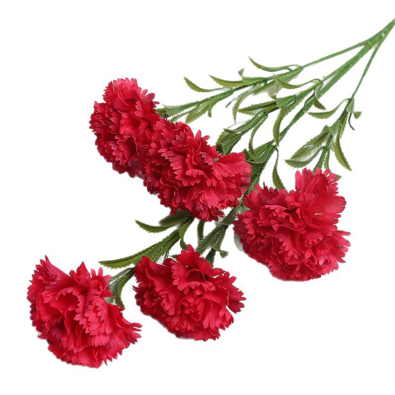 Long Stem Artificial Carnation Bouquet - 5 Heads for Home & Hotel Decor
