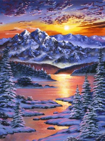 5d Diamond Painting Landscape Mountain Diamond Embroidery Sale Sunset River Rhinestones Mosaic Wall Art