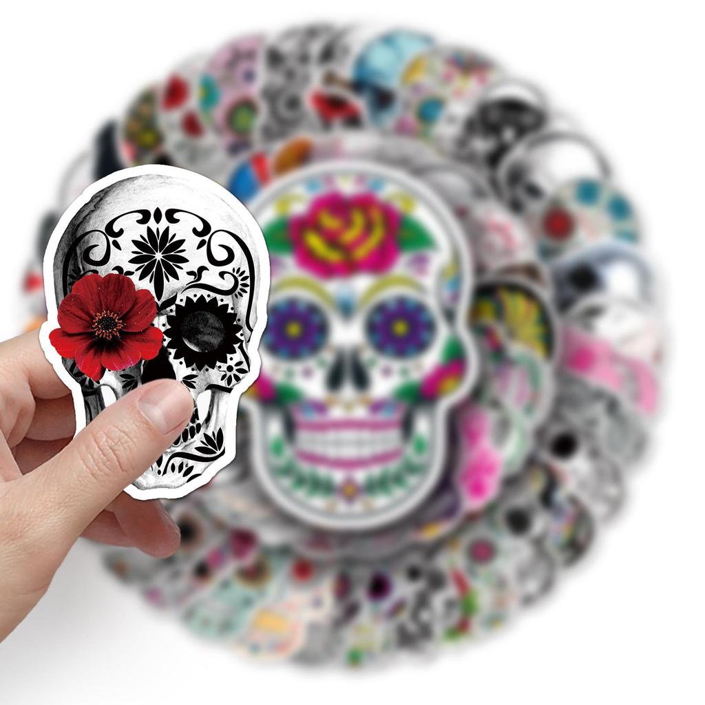 50 Unique Halloween Skull & Ghost Cartoon Stickers for Suitcases, Cars, and Phones