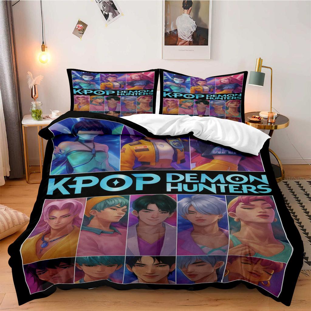 Постільна білизна K-Pop Мисливці на демонів для фанатів Дітей Машинне прання Міцна Розмір Кінг Квін Твін для K-pop Дівчат Домашній Декор для Спальні