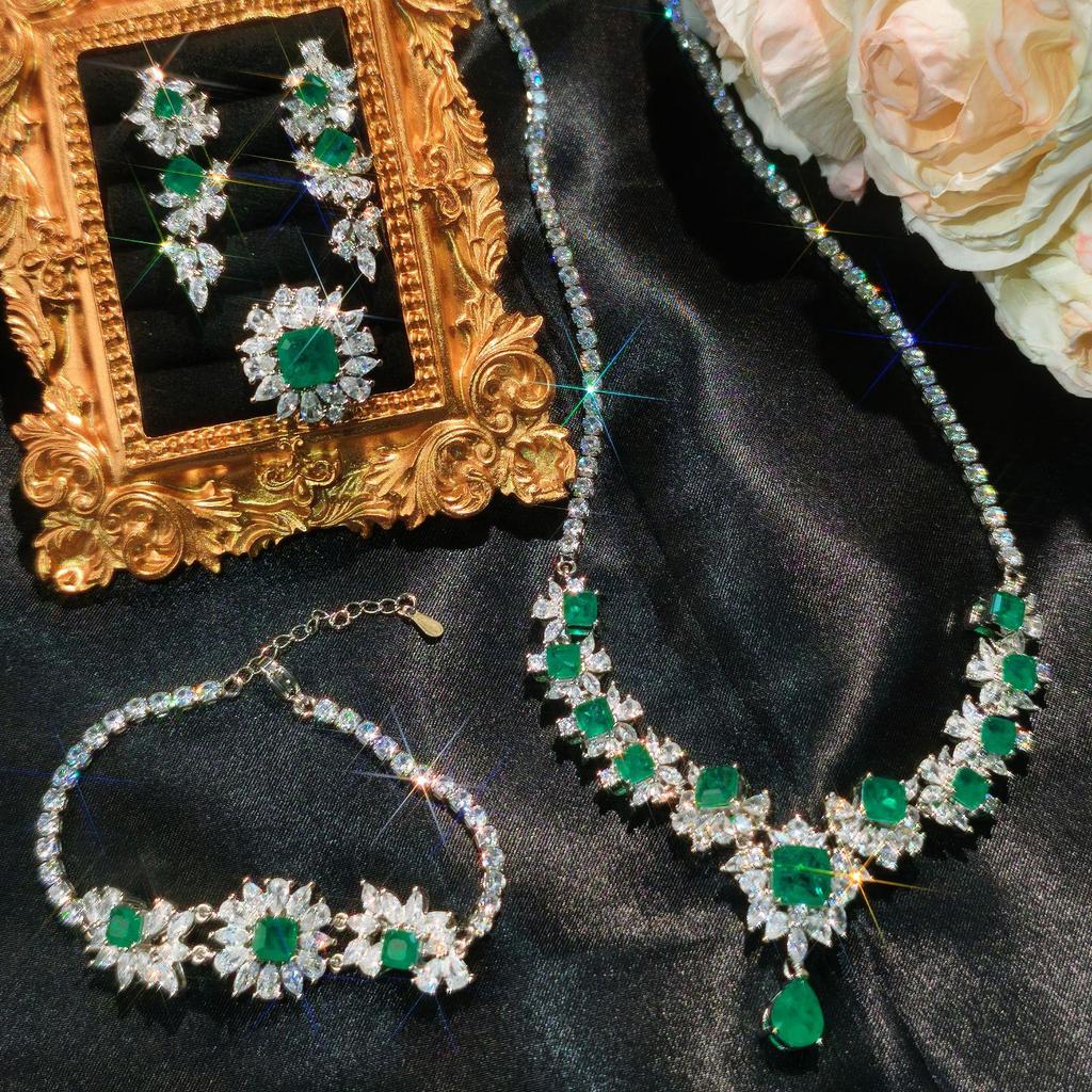 Collana Vintage con Smeraldo e Diamanti di Laboratorio in Argento Sterling 925 Choker da Fidanzamento Matrimonio per Donne Regalo Gioiello Sposa