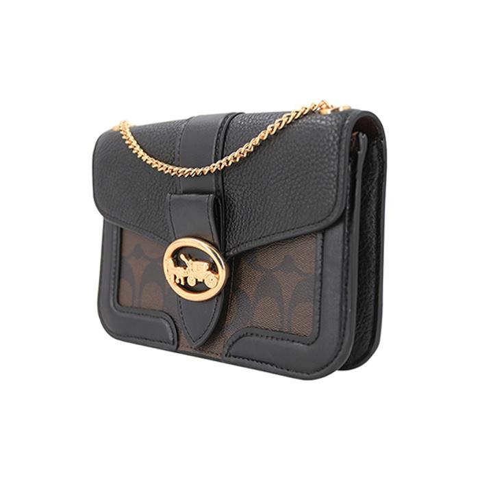 Coach Georgie 20 Color Block Chain Leather Small Square Bag Women Shoulder Bag Dark-Brown 7287-IMAA8