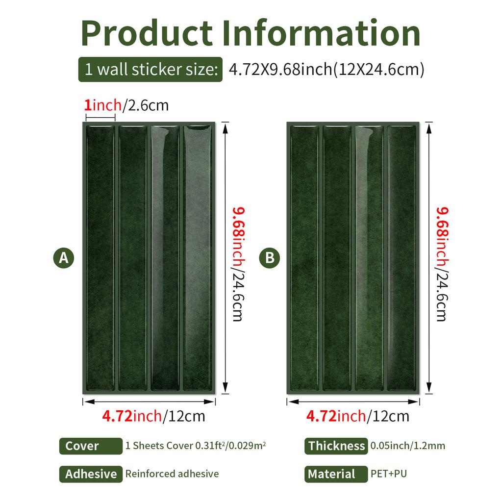 5/10 st Skala och klistra 3D-hartsplattor väggdekal, lätt att rengöra, lämplig för sovrum, kök, badrum, 2,6 cm X 12 cm