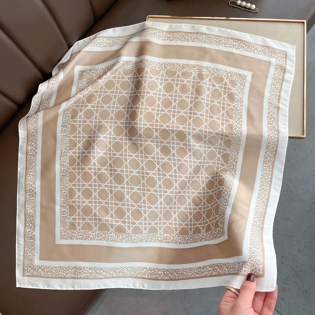 New Geometric Line Printed Small Square Scarf for Women's Imitation Silk Scarf Neck Protection Scarf Professional Versatile Silk Scarf Scarf Scarf
