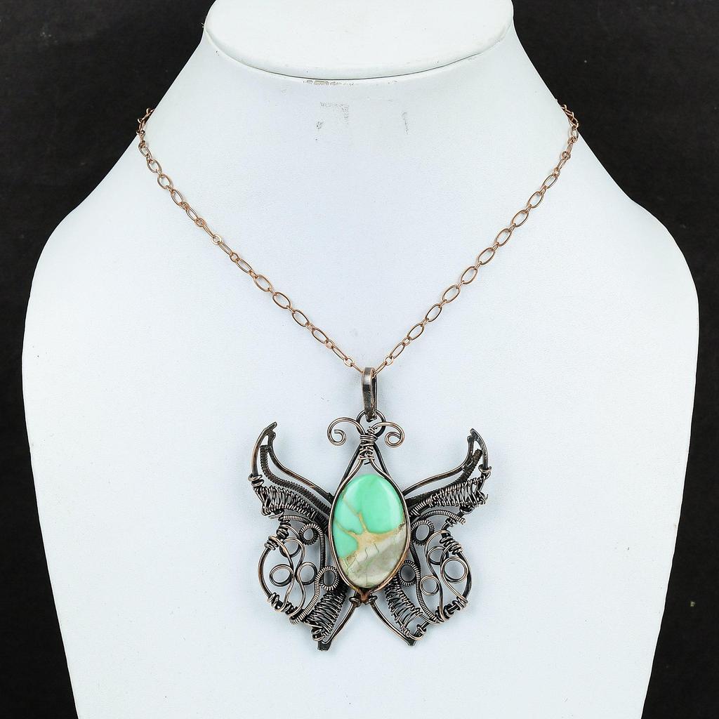 Variscite Pendant Copper Wire Wrapped Pendant Handmade Pendant Variscite Jewelry Butterfly Gemstone Pendant Gift For Her Copper Wire Jewelry