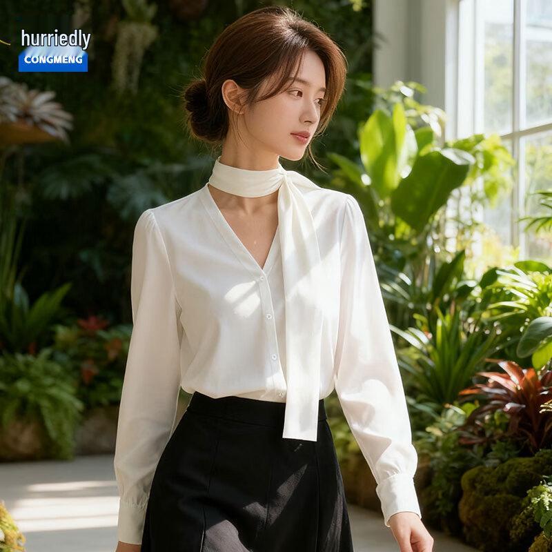 Женская белая formalная рубашка Cong Meng с длинным рукавом, не мнущаяся 3XL