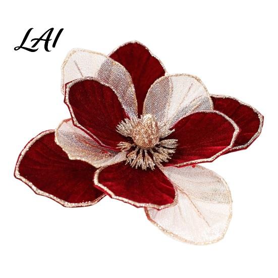 Christmas Magnolia Embellishments Glitter Flower Velvet Artificial Flower Pick for Xmas Tree Floral Arrangements and Vase Faux Stem Ornament Holiday