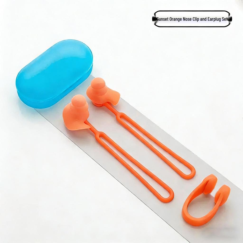 3-Layer Waterproof Silicone Swimming Earplugs & Nose Clip Set with Anti-Drop Cord