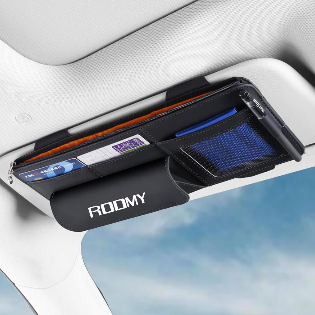 Fumezu Car Sun Visor ROOMY Car Storage Leather Car Storage Easy Holds Parking Small Black Pocket, Bag, Multi-Function Pocket, Holder, Installation,