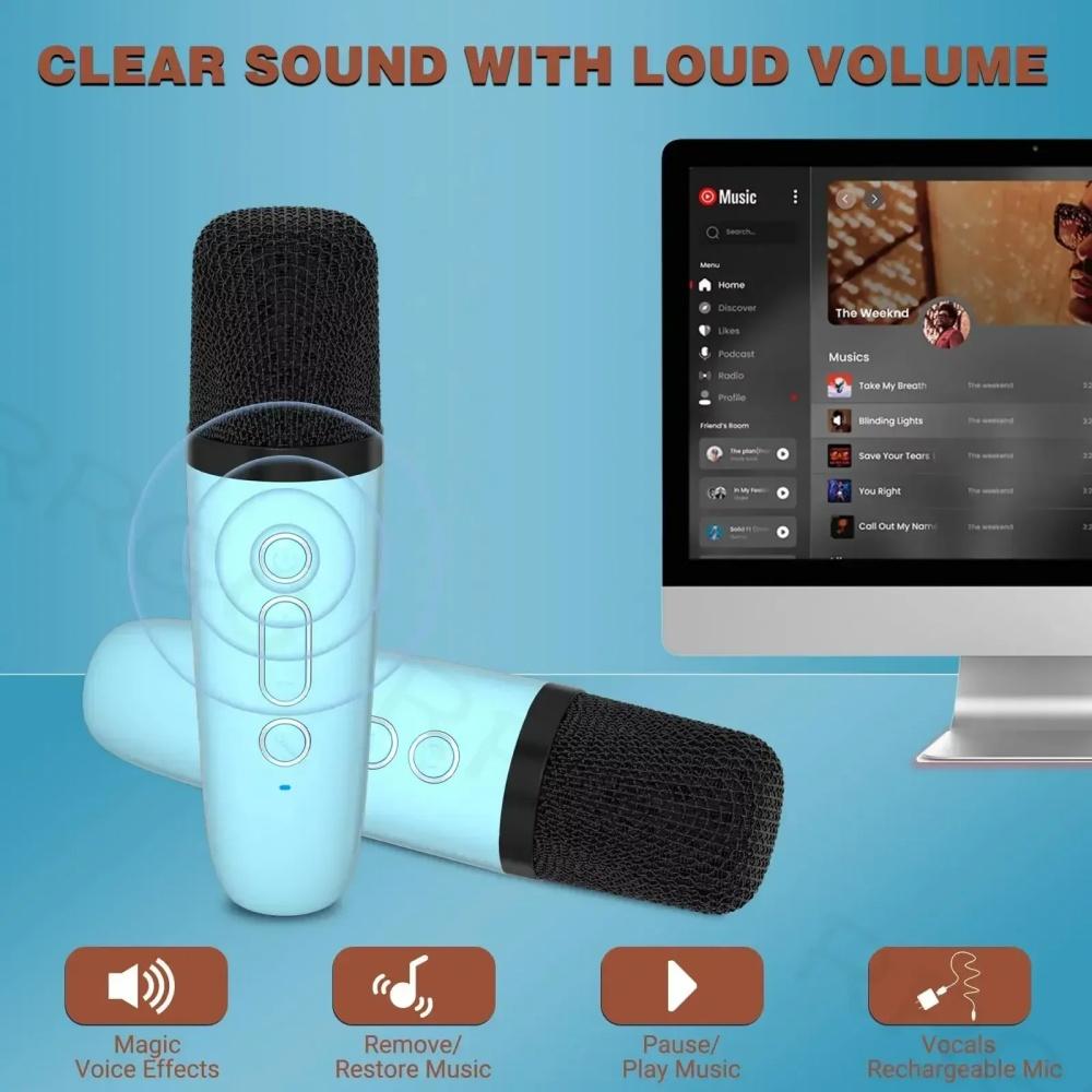 Mini Karaoke Machine Bluetooth-compatible Speaker 1-2 Wireless Microphone  Karaoke Speaker Set Music Player for Party Home