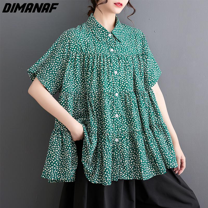 

DIMANAF 2023 Plus Size Летний стиль Блузка Повседневная Рубашка Горошек Женщины Короткая Рукав Летучая мышь Свободная Рубашка Белый Оверсайз