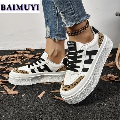 Leopard Platform Flats Shoes Women Sneaker Lace Up Casual Sport Shoes Woman Autumn 2024 Trend Designer Running Zapatillas Mujer