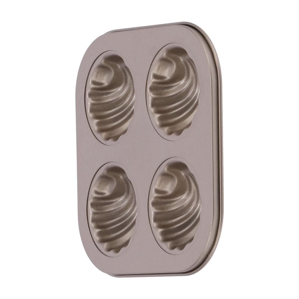 4Cavity Quadrate Baking Pan Mini NonStick Heavy Duty Carbon Steel Cupcake Mold for Microwave(Deep Shell Baking Pan )