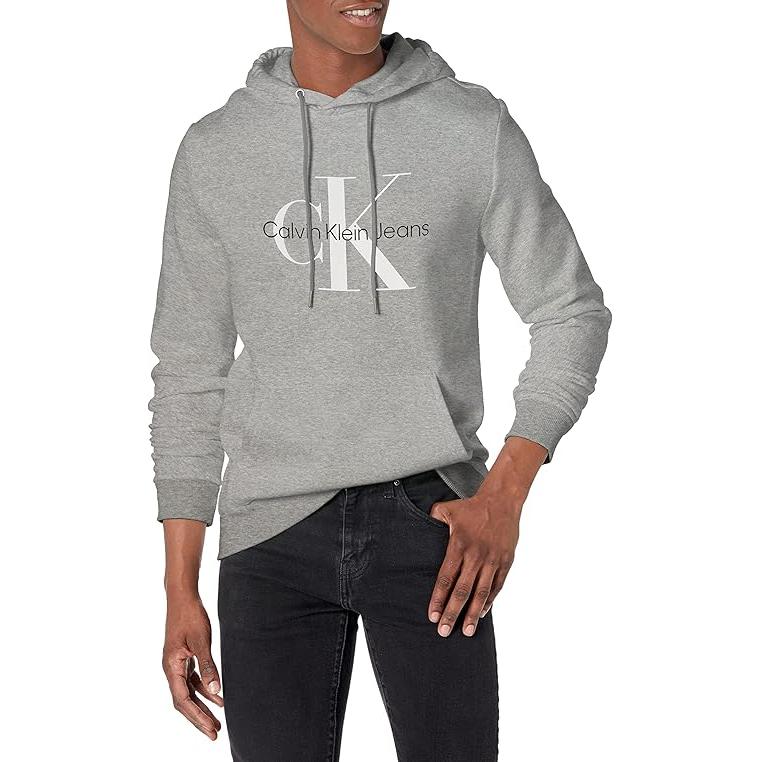 Calvin Klein Minimalist Comfortable Versatile Hooded Drawstring Long Sleeve Sweatshirt Men sweatshirt Gray 40GC201-082