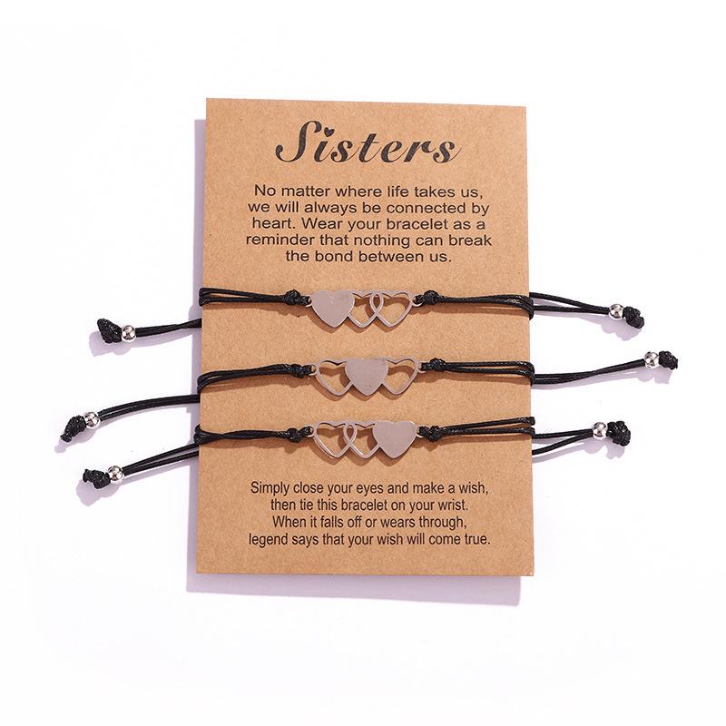 Heart-Shaped Friendship Bracelet Trio for Sisters and Friends