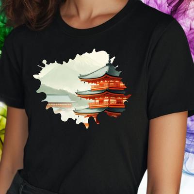 T-Shirt Frauen Japanischer Tempel Motiv Baumwolle Größe S bis 3XLWird in neuem Fenster oder Tab geöffnet