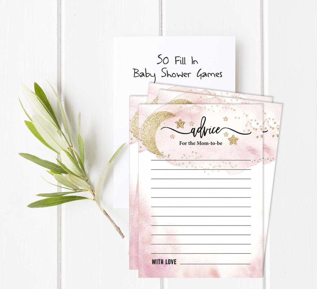 Inkdotpot 50A  Advice CardsA  For Baby Shower Game Glitter Star Advice For New Mom & Dad Gender Reveal Boy Or GirlA  Party