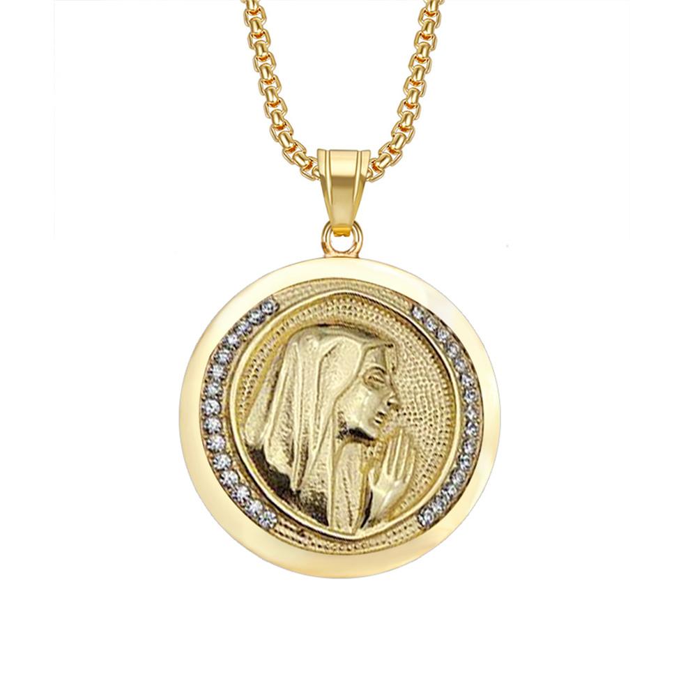 

Religious Virgin Mary Pendant Necklaces Female Gold Color Stainless Steel Round Madonna Necklace For Women Jewelry Gift XL1031 55cm