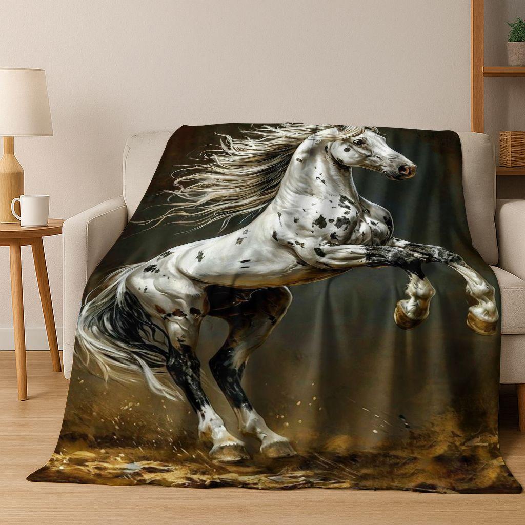 Dream Gallop Steed Kůň Mustang Kreslené Umění Flanelová Přikrývka, Útulná Měkká Dekorační Přikrývka pro Domácí Ložnici Postel Pohovku Kryt Dárek Děti