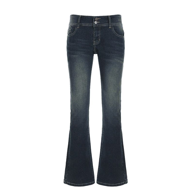 

Low-Waist Washed Slim-Fit Versatile Flared Jeans for Women, New Autumn and Winter European and American Style, Fashionable Casual Long Pants Blue S